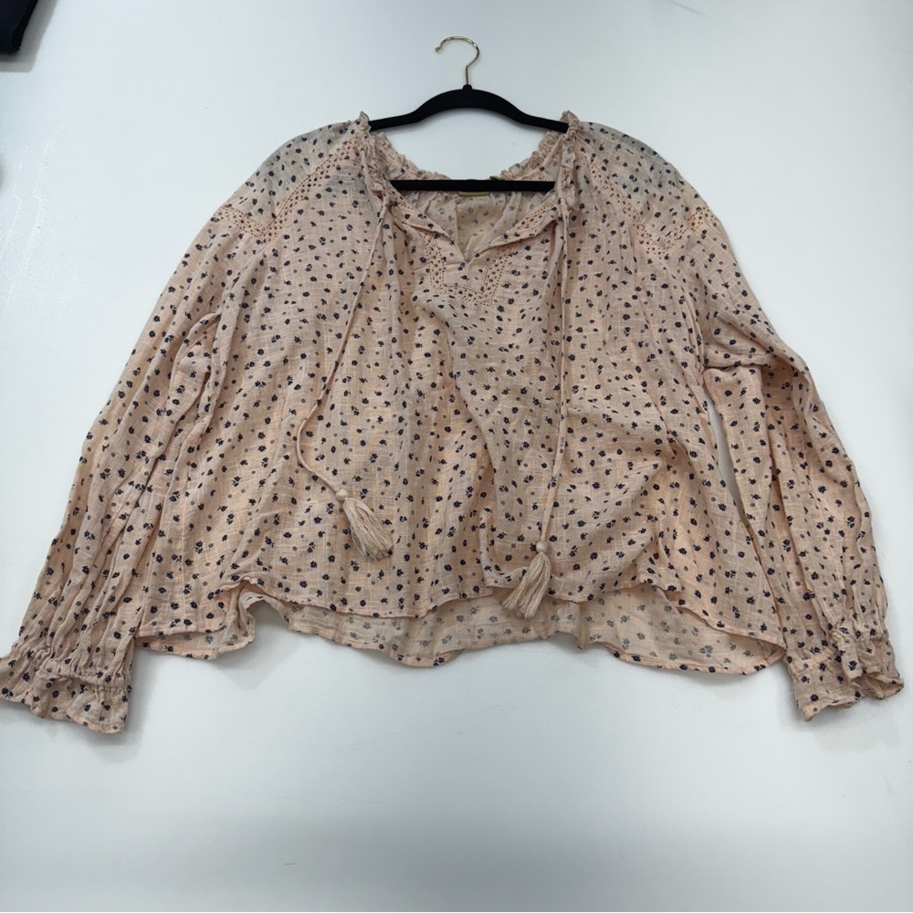 Women’s True Craft Long Sleeve Shirt Top Size XL Blouse Pink Blue Floral